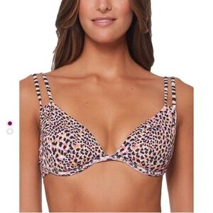 Sanctuary Womens Pink Underwire Animal Print Beachwear Bikini Swim Top NWT